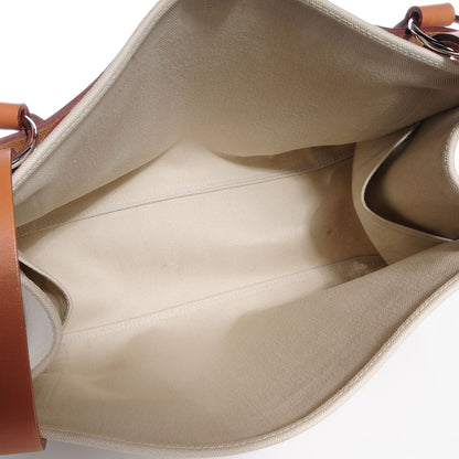 Hermes Natural Hunter Calfskin Toile Chevron Cabalicol Tote Chalk 9 of 13