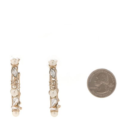Chanel Glass Pearl Strass Snowfall Hoop Earrings Gold 2 of 5