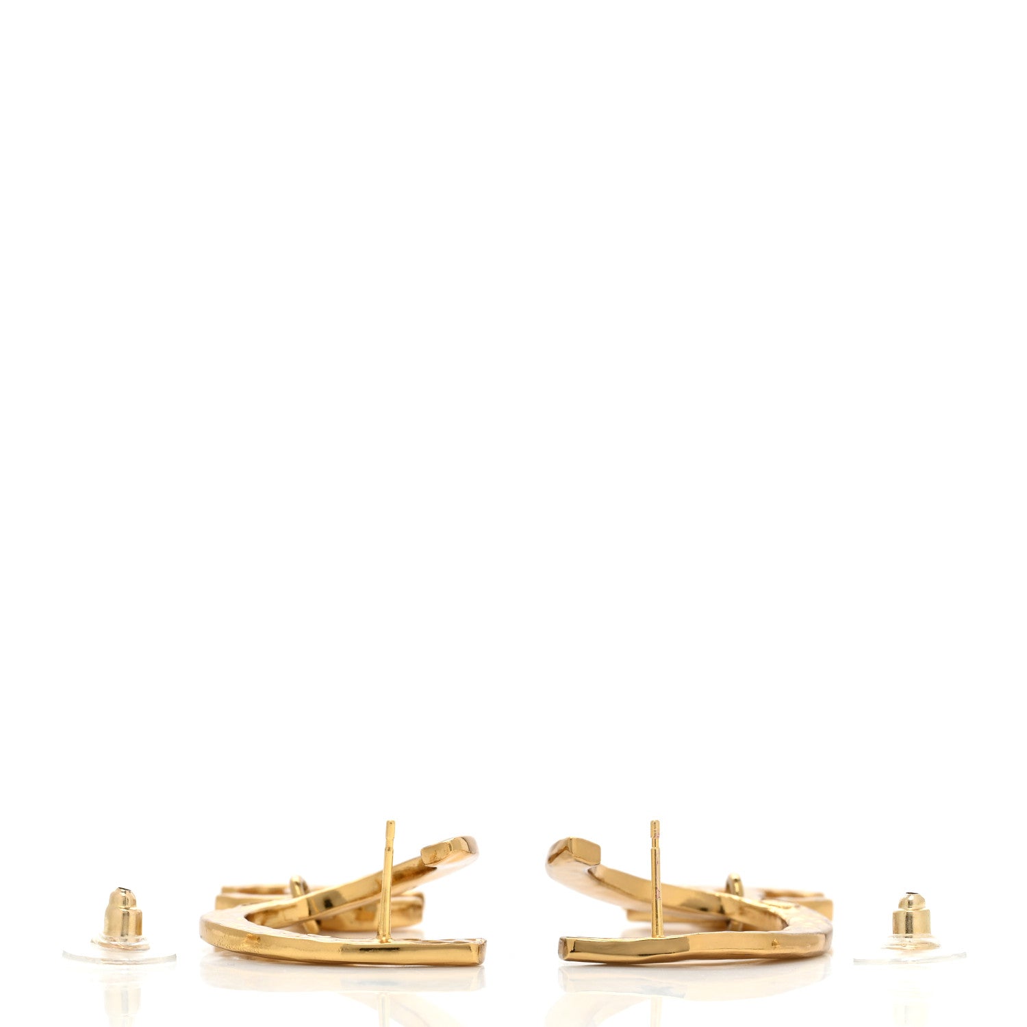 Chanel Metal Textured Hoop Drop CC Earrings Gold 3 of 4