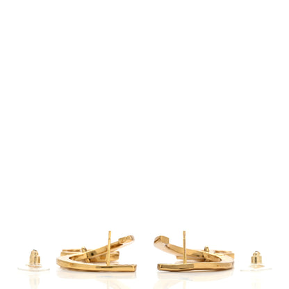 Chanel Metal Textured Hoop Drop CC Earrings Gold 3 of 4