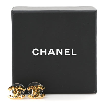 Chanel Metal CC Paris Button Stud Earrings Gold 5 of 5