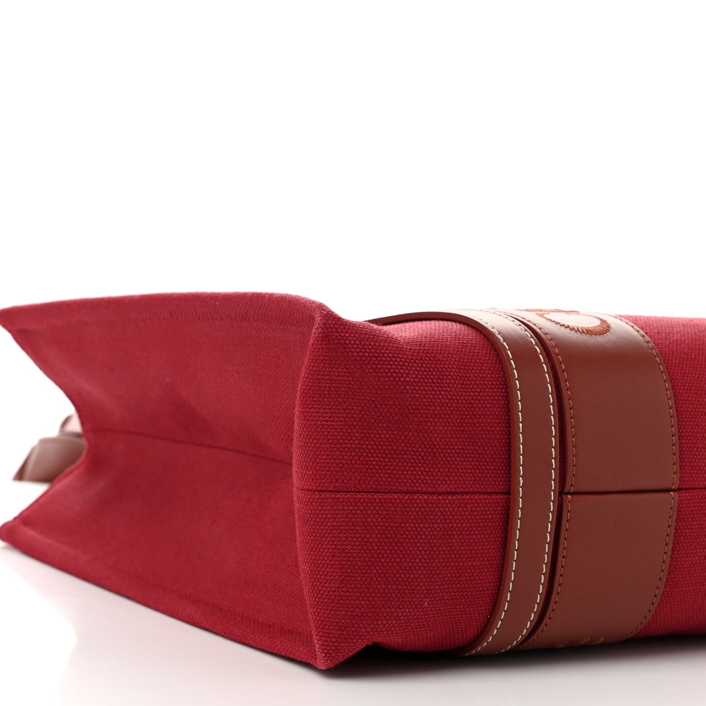 Canvas Calfskin Medium Woody Ribbon Tote Dark Red