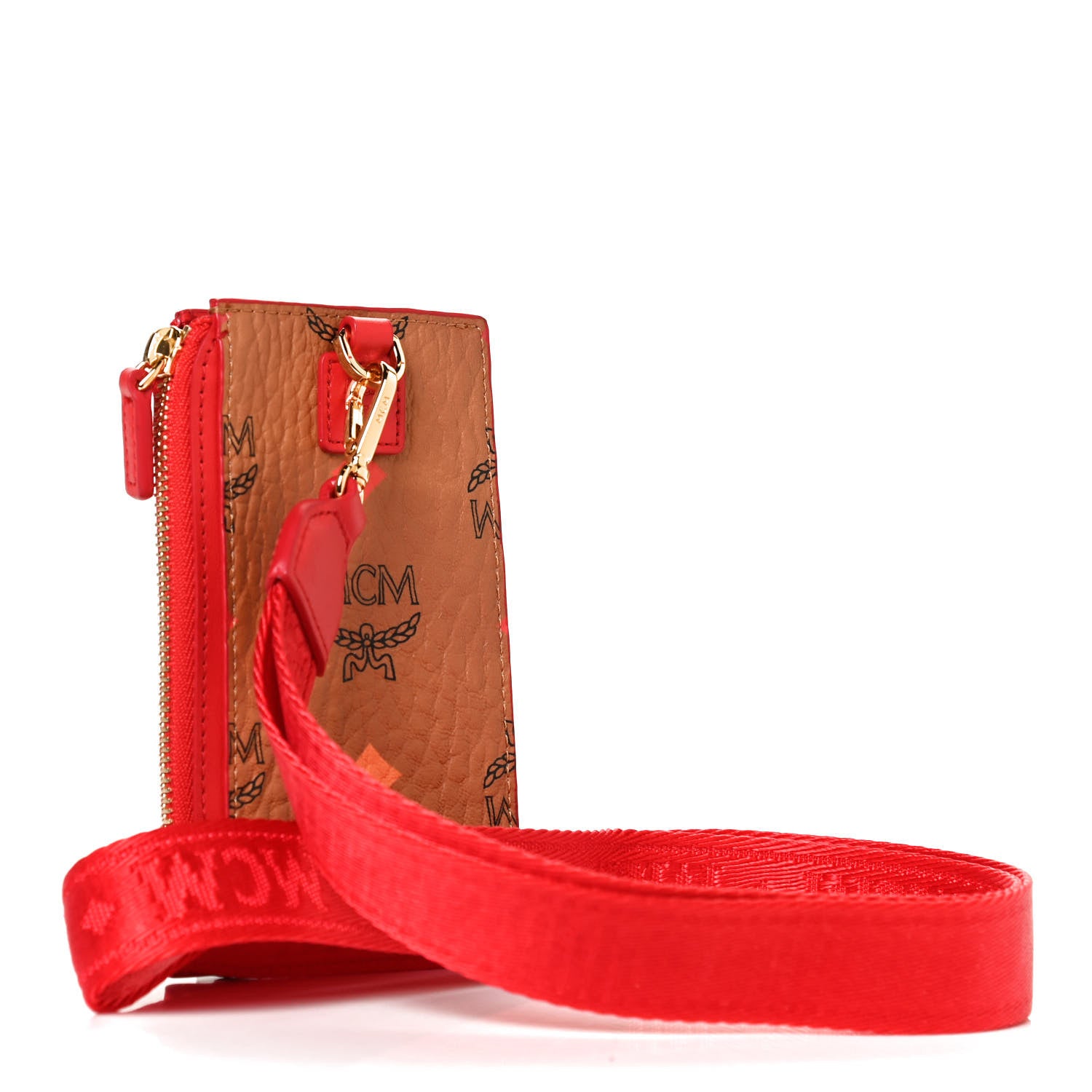 MCM Skyoptic Visetos Mini Lanyard Card Case Holder Spectrum Diamond Cognac Red 2 of 9