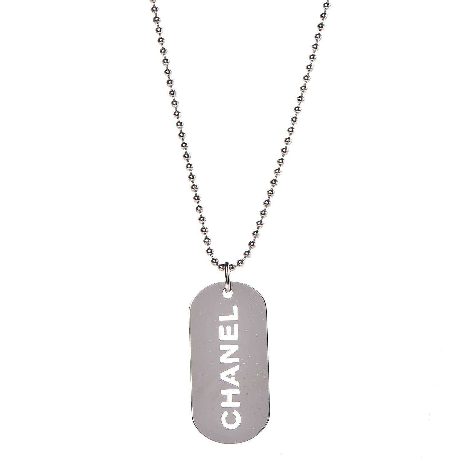 Chanel Dog Tag Necklace Silver 1 of 5