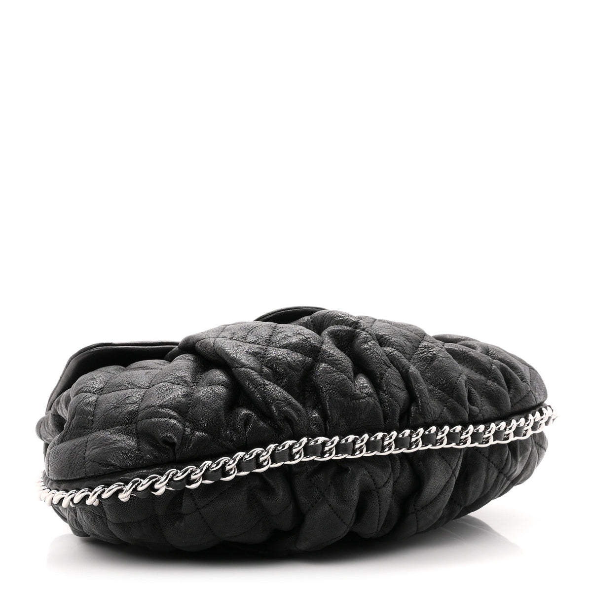 Washed Lambskin Quilted Medium Chain Around Messenger Black