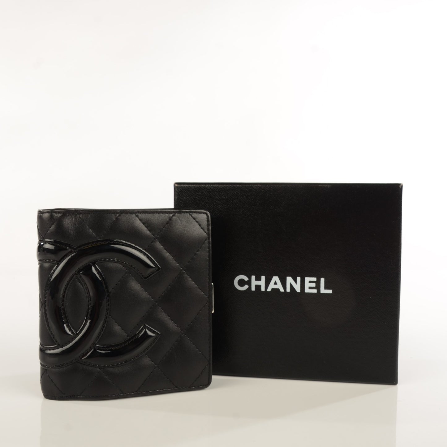 Calfskin Quilted Cambon Bi-Fold Wallet Black