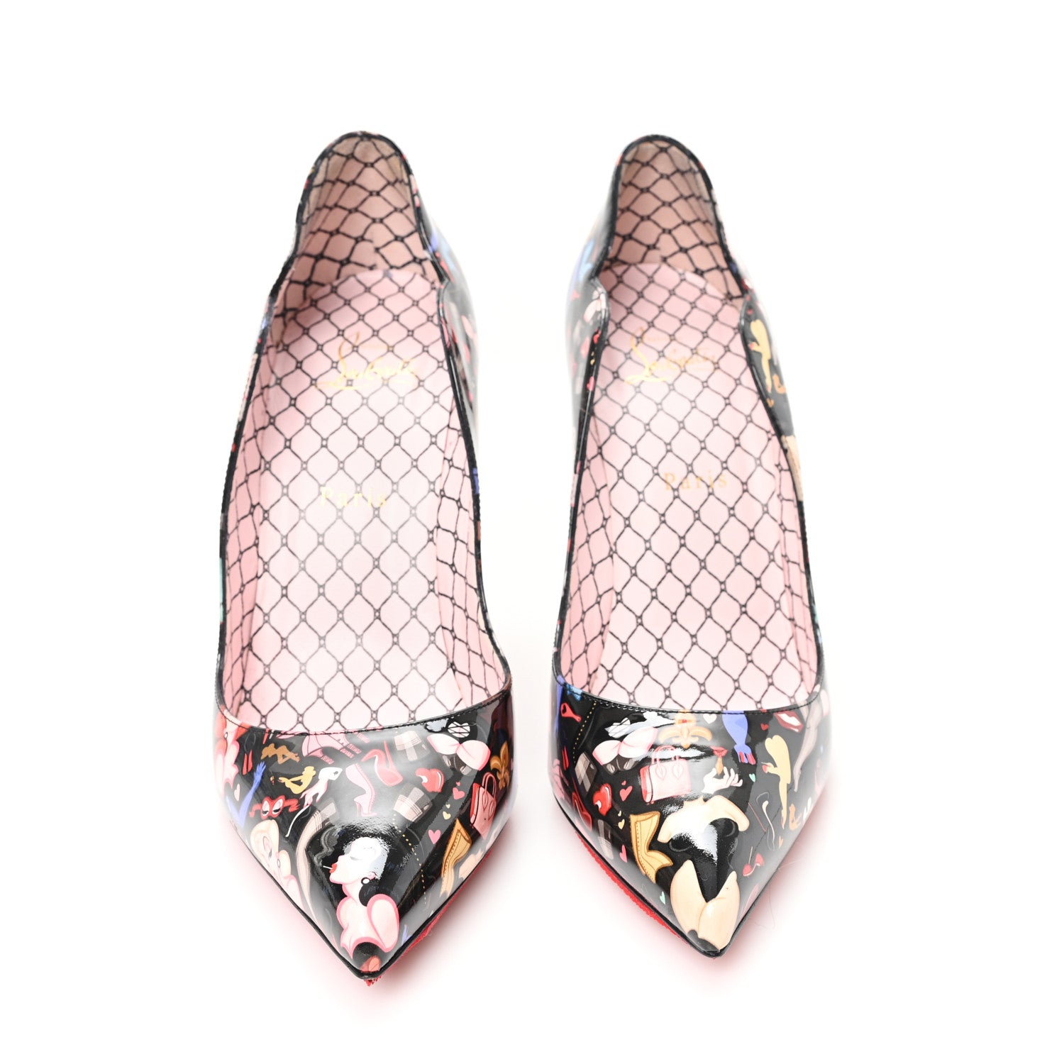 Christian Louboutin Patent Bored Lin Resille Hot Chick 100 Pumps 40.5 Black Multicolor 3 of 8