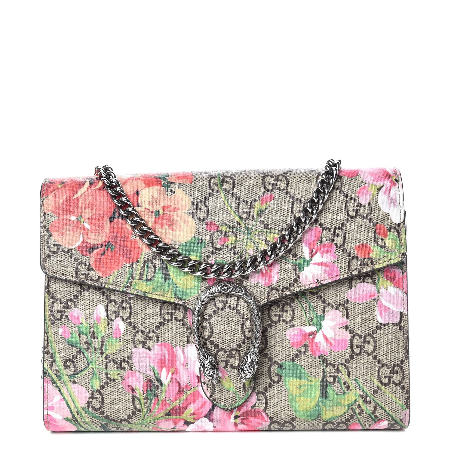 Gucci GG Supreme Monogram Blooms Mini Dionysus Chain Wallet Beige Multicolor Dry Rose 1 of 10