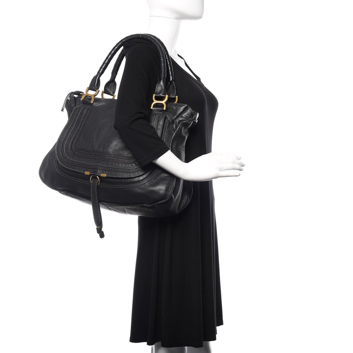Calfskin Large Marcie Satchel Black
