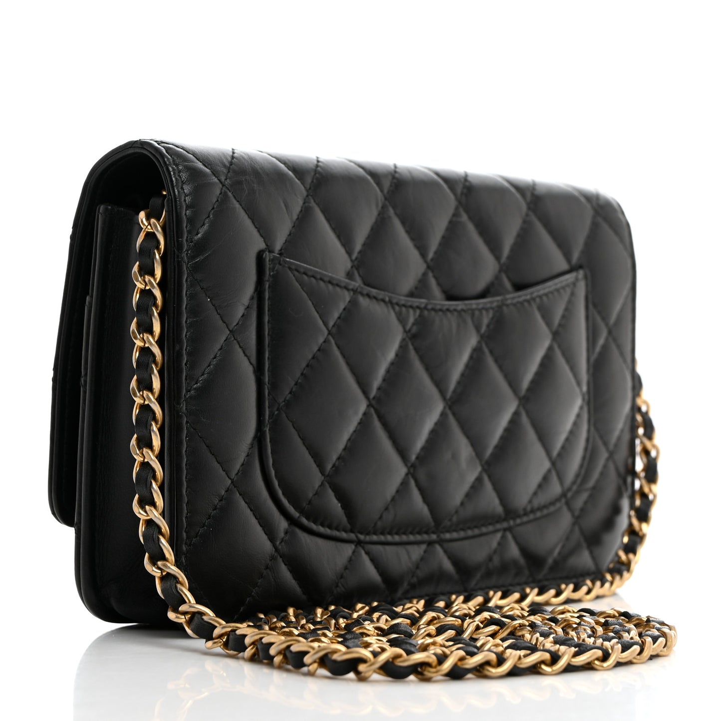 Aged Calfskin Quilted Lucky Charms 2.55 Reissue Wallet On Chain WOC Black
