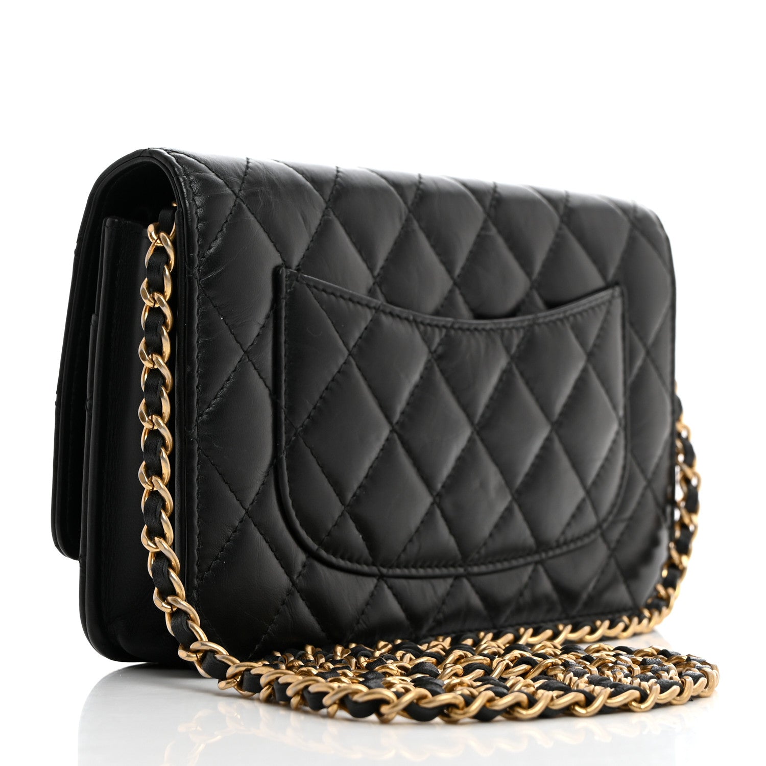 Chanel Aged Calfskin Quilted Lucky Charms 2.55 Reissue Wallet On Chain WOC Black 3 of 10