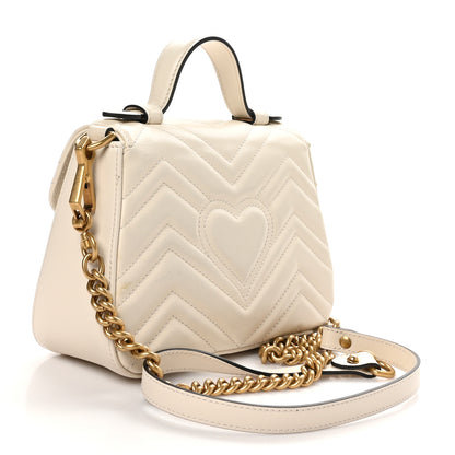 Gucci Calfskin Matelasse Mini GG Marmont Top Handle Shoulder Bag White 4 of 11