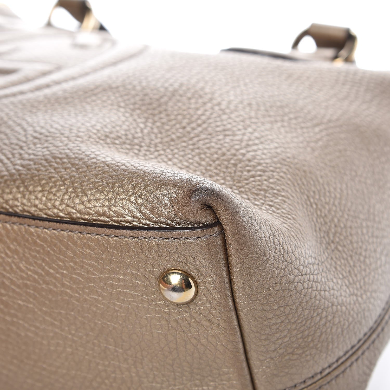 Gucci Metallic Cellarius Calfskin Small Soho Top Handle Satchel Golden Beige 15 of 18