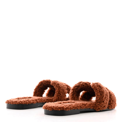 Hermes Woolskin Oran Sandals 38 Cognac 4 of 8
