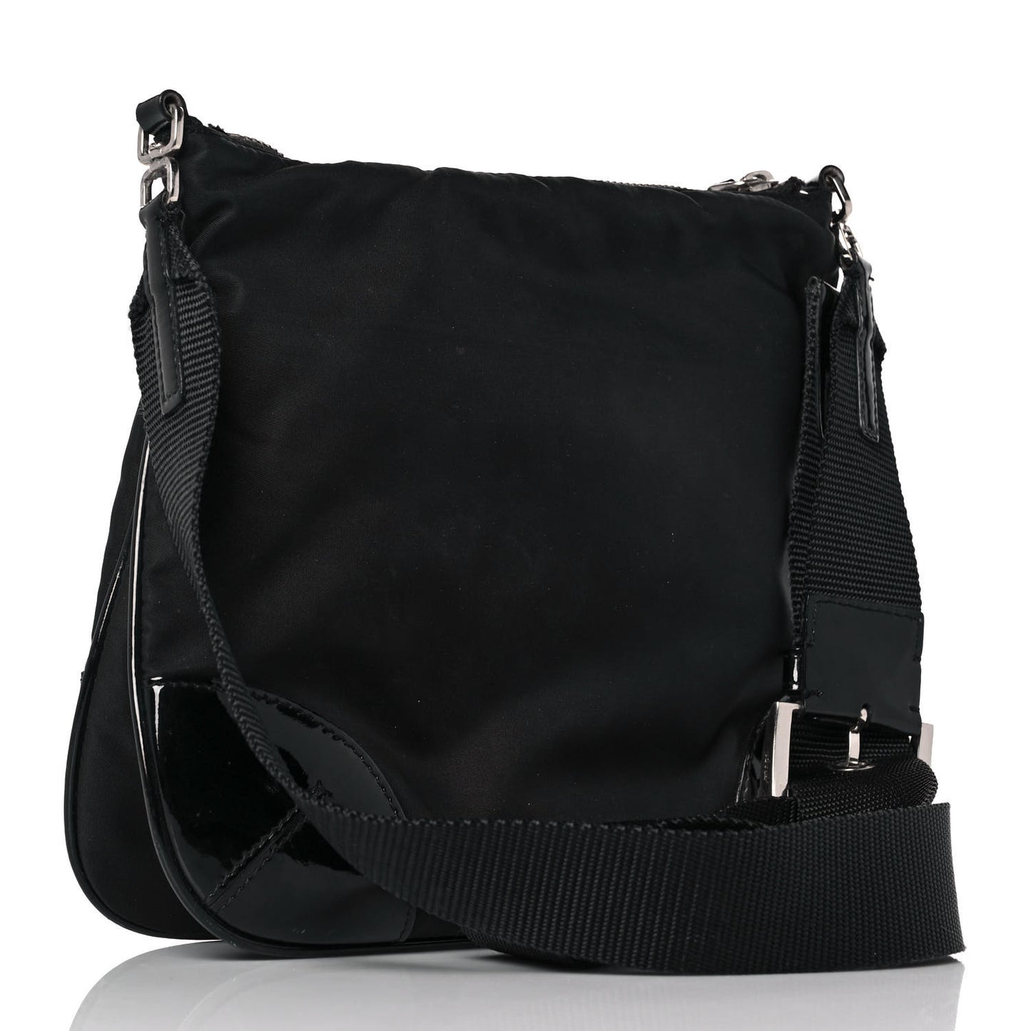 Tessuto Nylon Patent Flat Messenger Bag Black