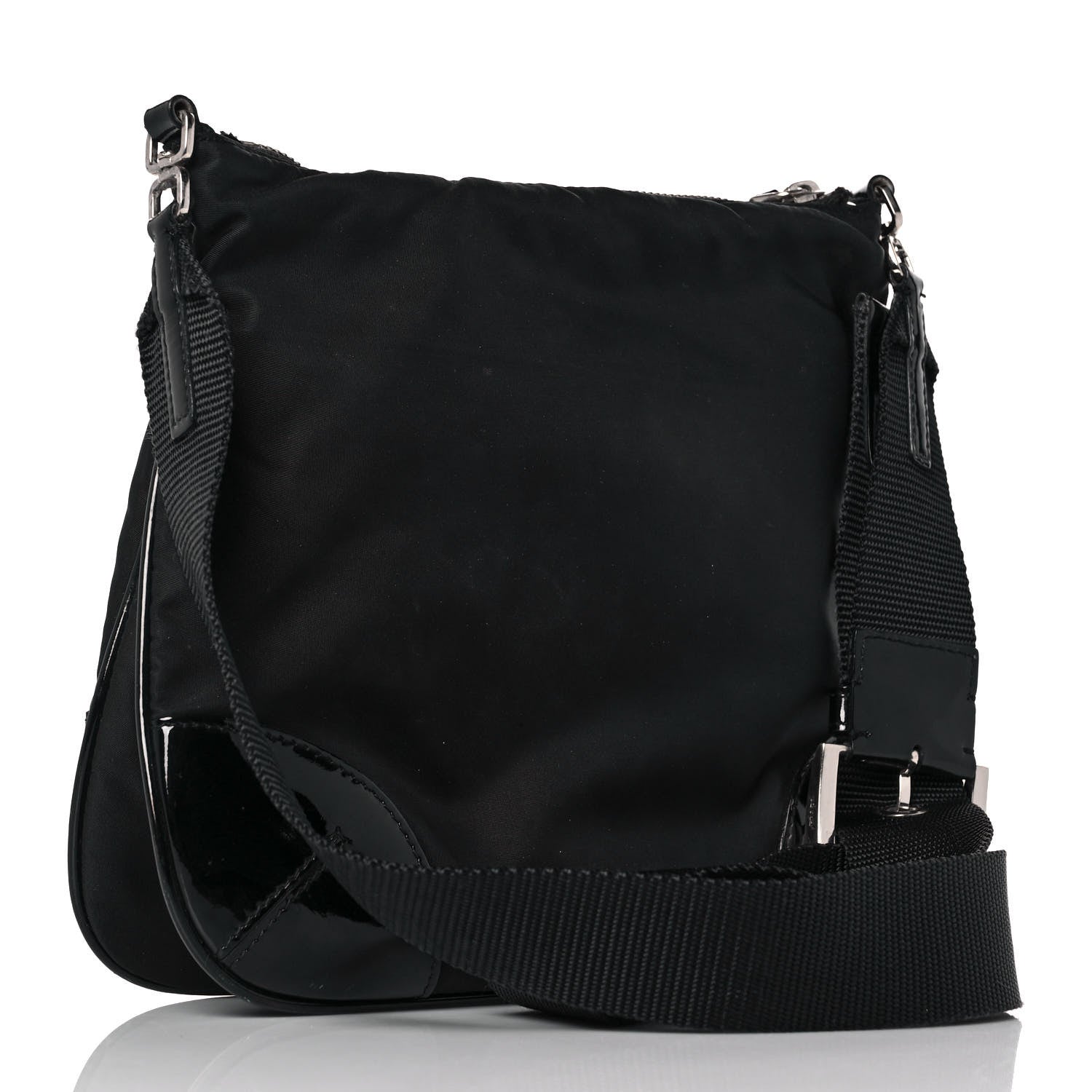 Prada Tessuto Nylon Patent Flat Messenger Bag Black 2 of 7