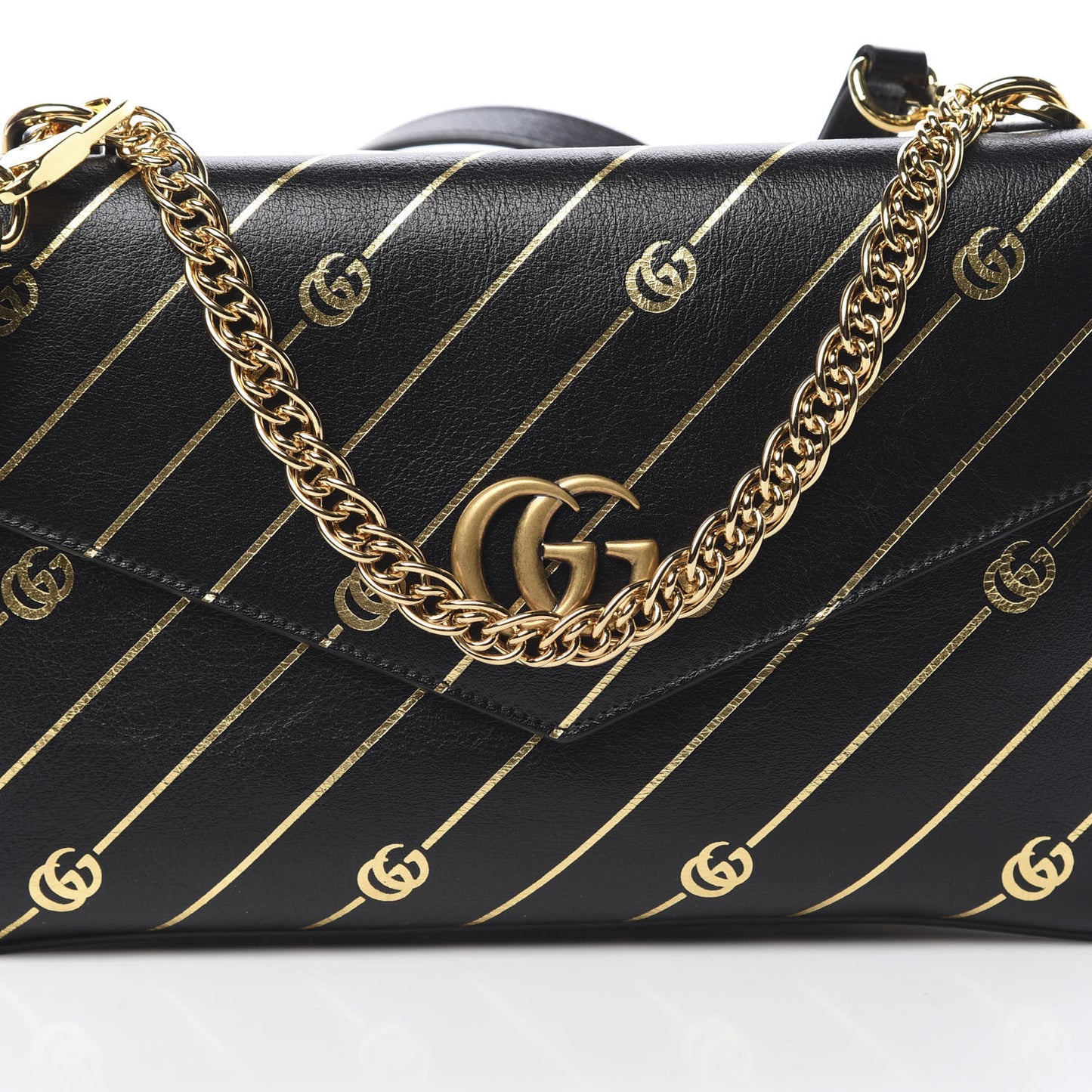 Calfskin Diagonal GG Medium Thiara Double Envelope Shoulder Bag Black White