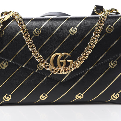 Gucci Calfskin Diagonal GG Medium Thiara Double Envelope Shoulder Bag Black White 10 of 12