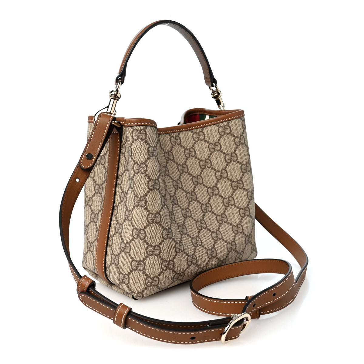 Gucci GG Supreme Monogram Emblem Small Shoulder Bag Beige Ebony Sundial 3 of 9