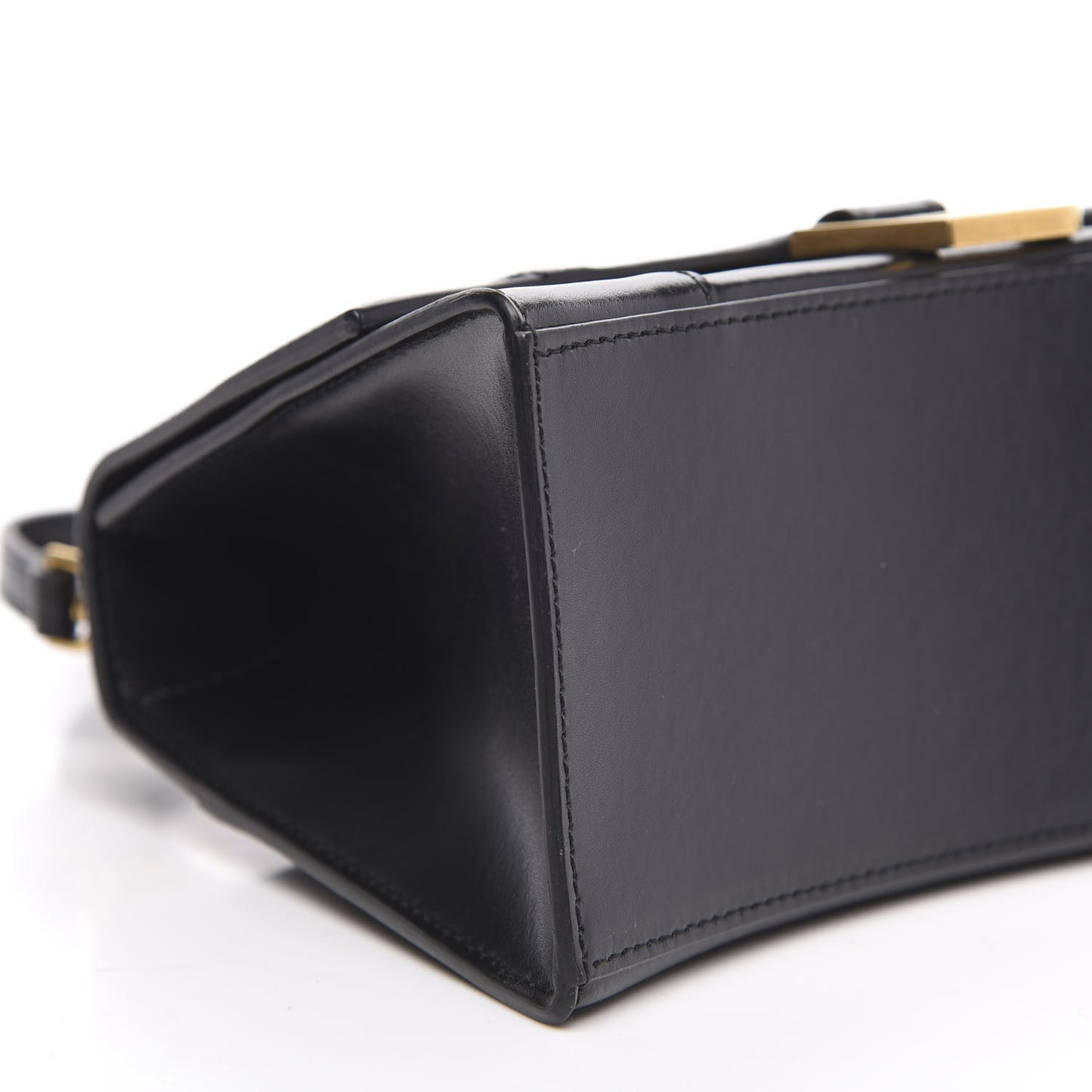 Shiny Box Calfskin Small Hourglass Top Handle Bag Black