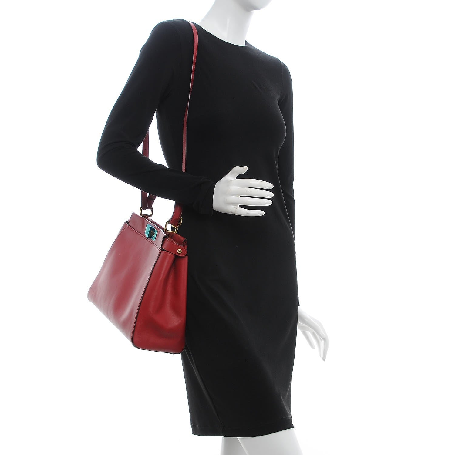 Fendi Vitello Morgan Fabric Jacquard Pequin Medium Peekaboo Iconic Satchel Mattone Tobacco Black 2 of 8
