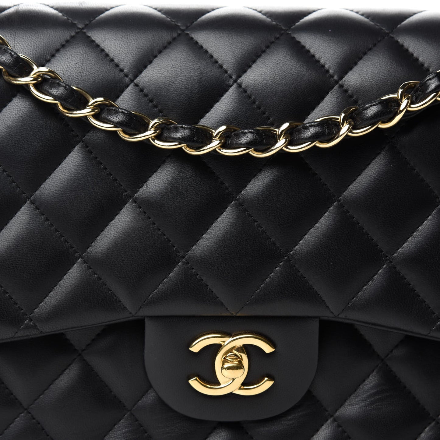 Lambskin Quilted Jumbo Double Flap Black