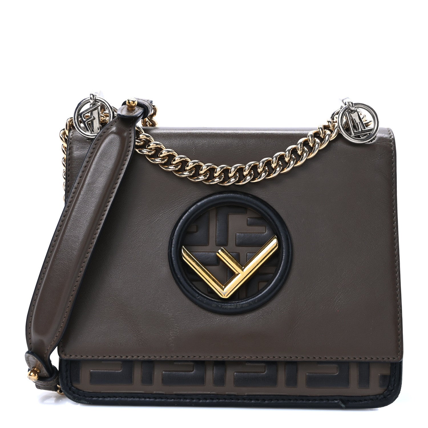 Fendi Vitello Century F is Fendi Bi-Color FF 1974 Embossed Small Kan I Shoulder Bag Maya Black 1 of 11