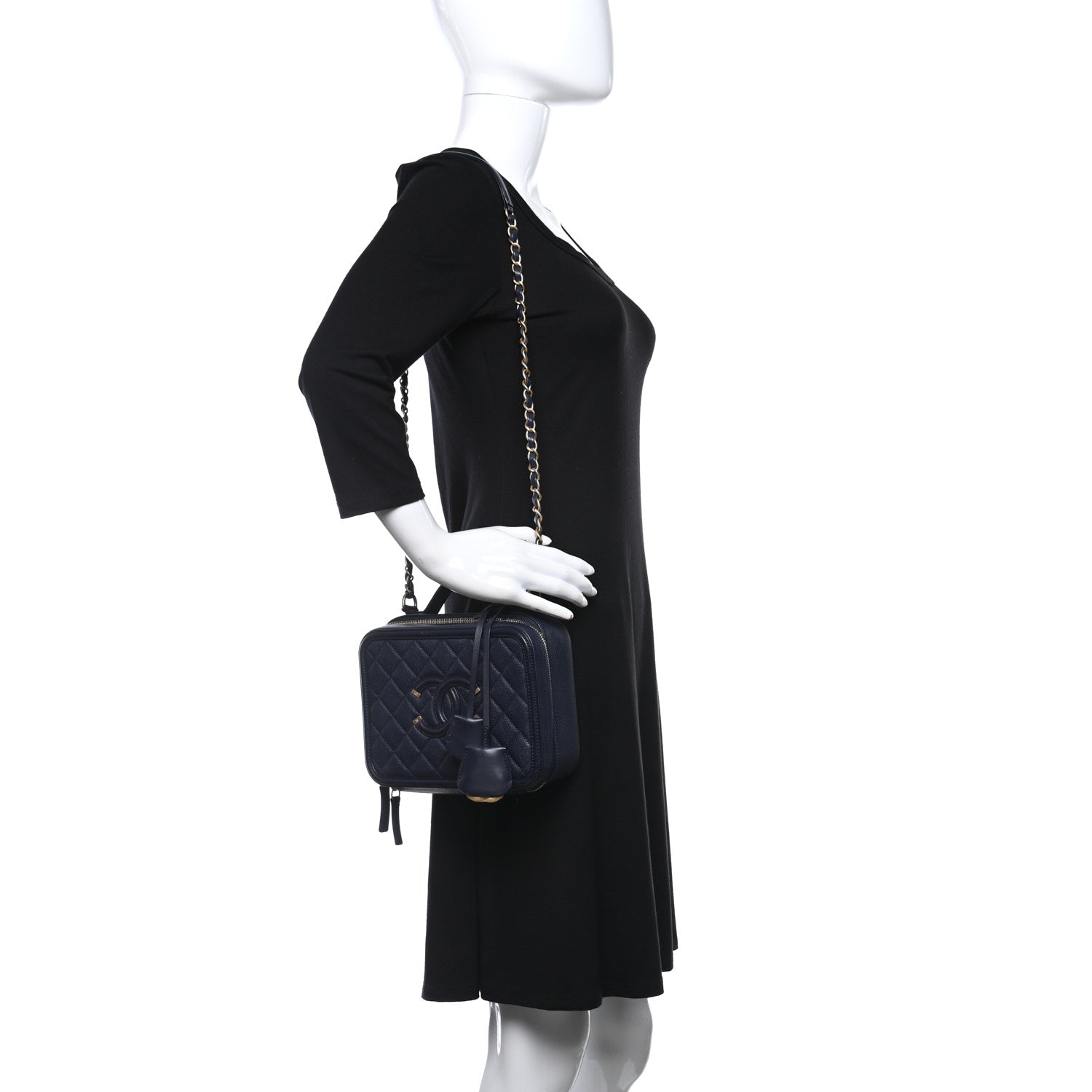 Chanel Caviar Quilted Medium CC Filigree Vanity Case Navy 2 of 11