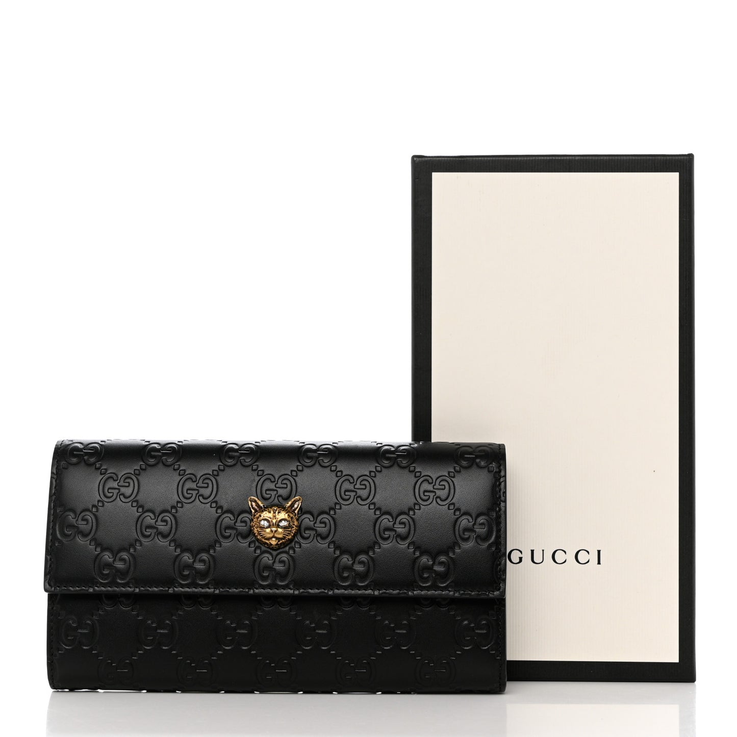 Guccissima Signature Crystal Cat Flap Wallet Black