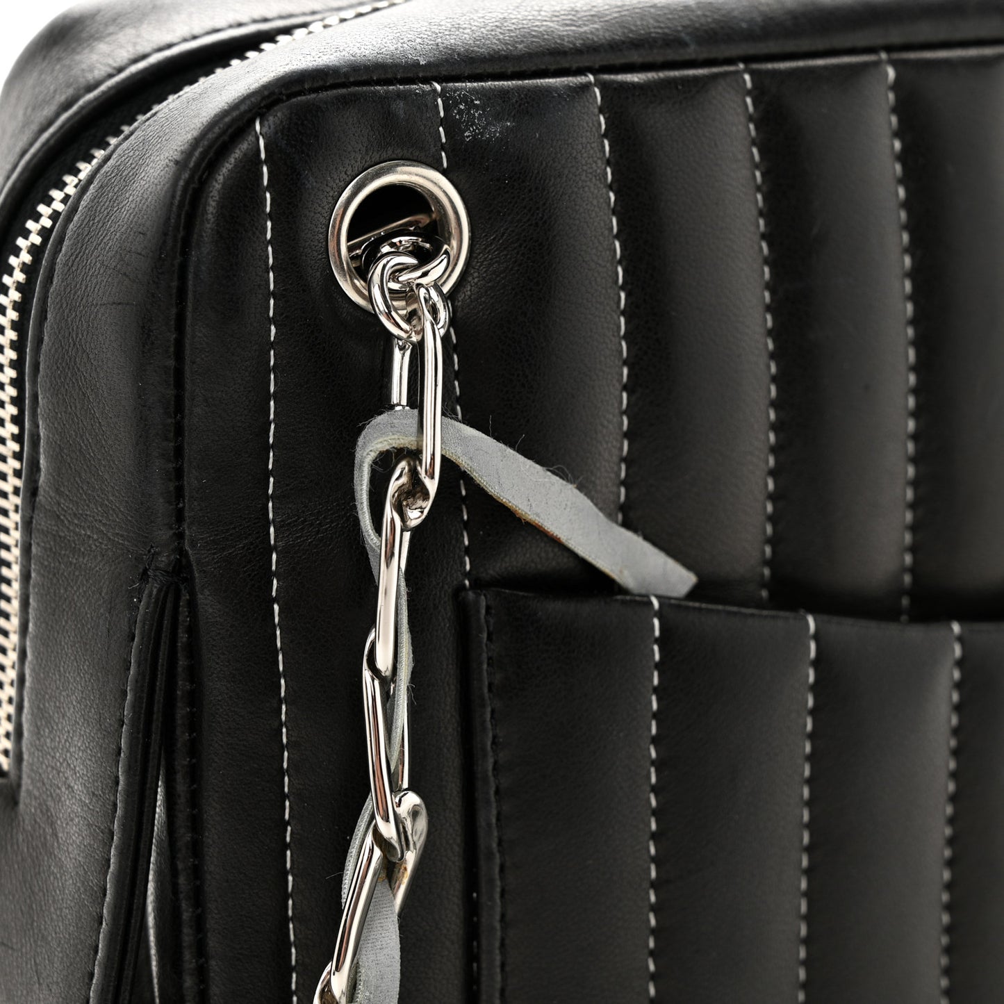 Lambskin Vertical Quilted Mademoiselle Small Camera Case Black