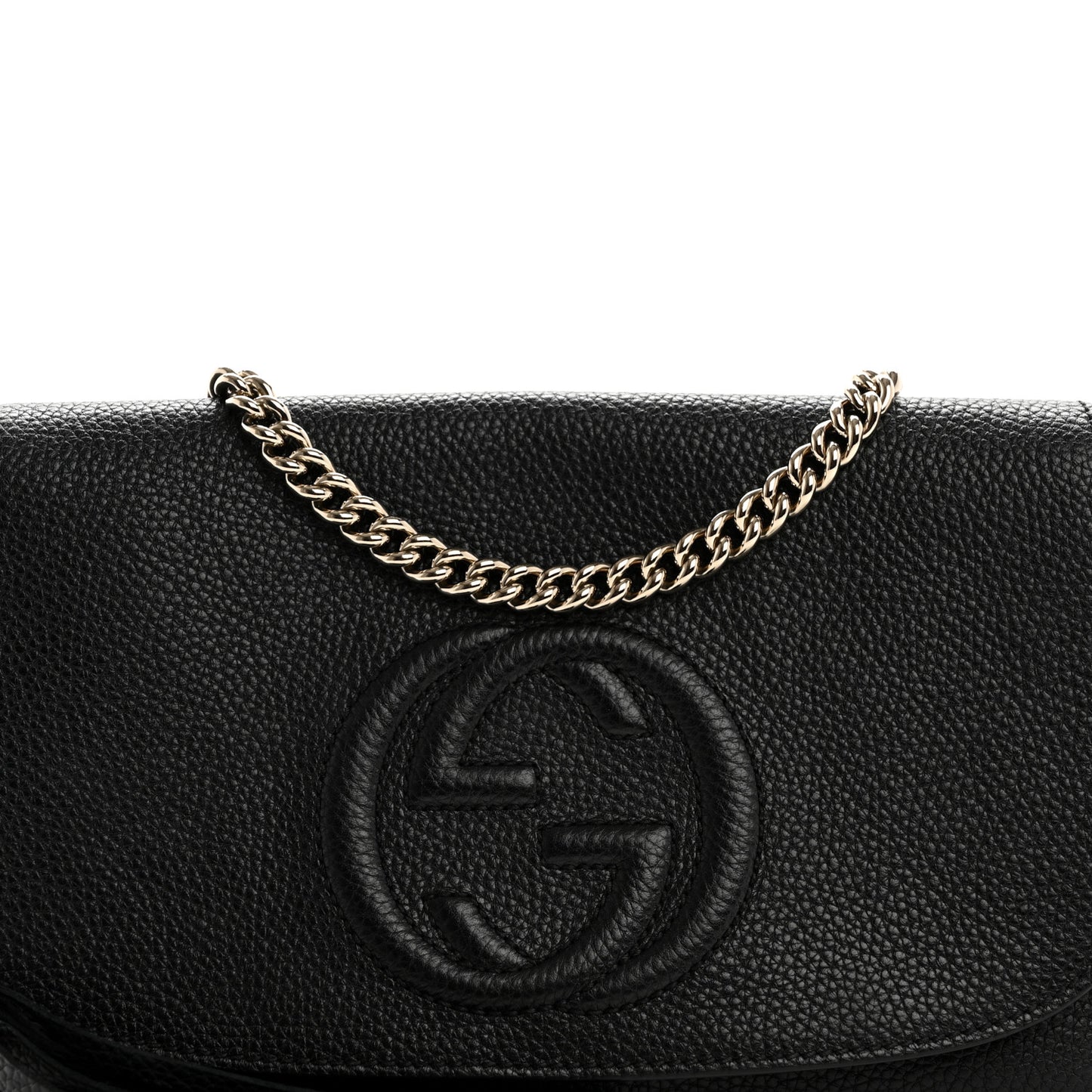 Pebbled Calfskin Medium Soho Flap Crossbody Black