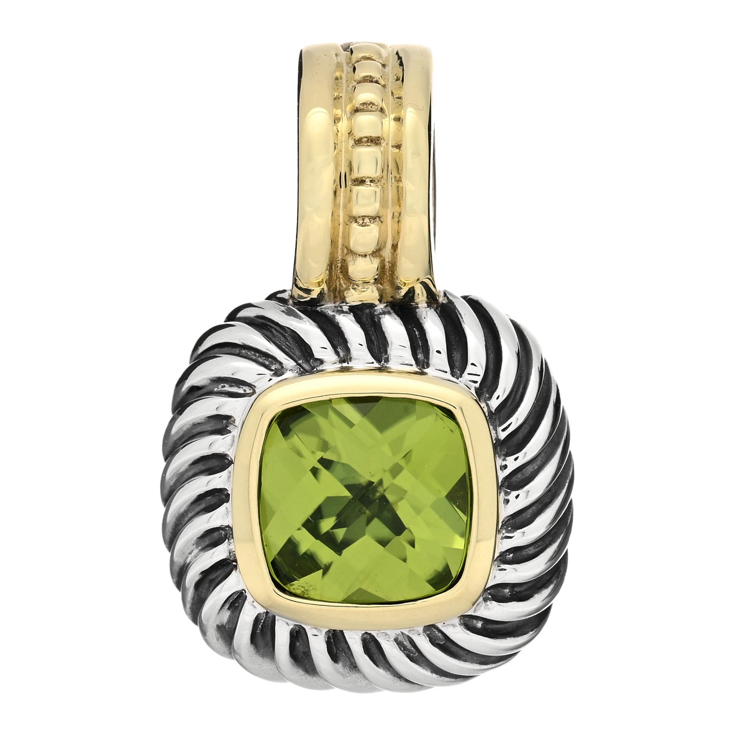 Sterling Silver 14K Yellow Gold Peridot 7mm Albion Enhancer Pendant
