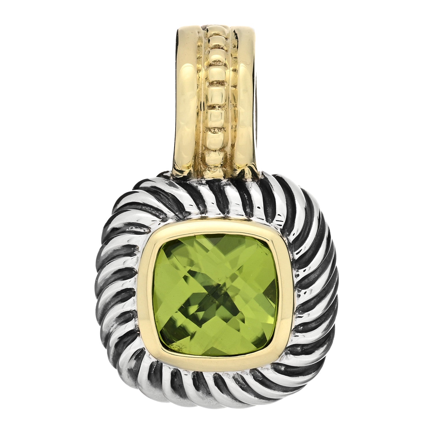 David Yurman Sterling Silver 14K Yellow Gold Peridot 7mm Albion Enhancer Pendant 1 of 3