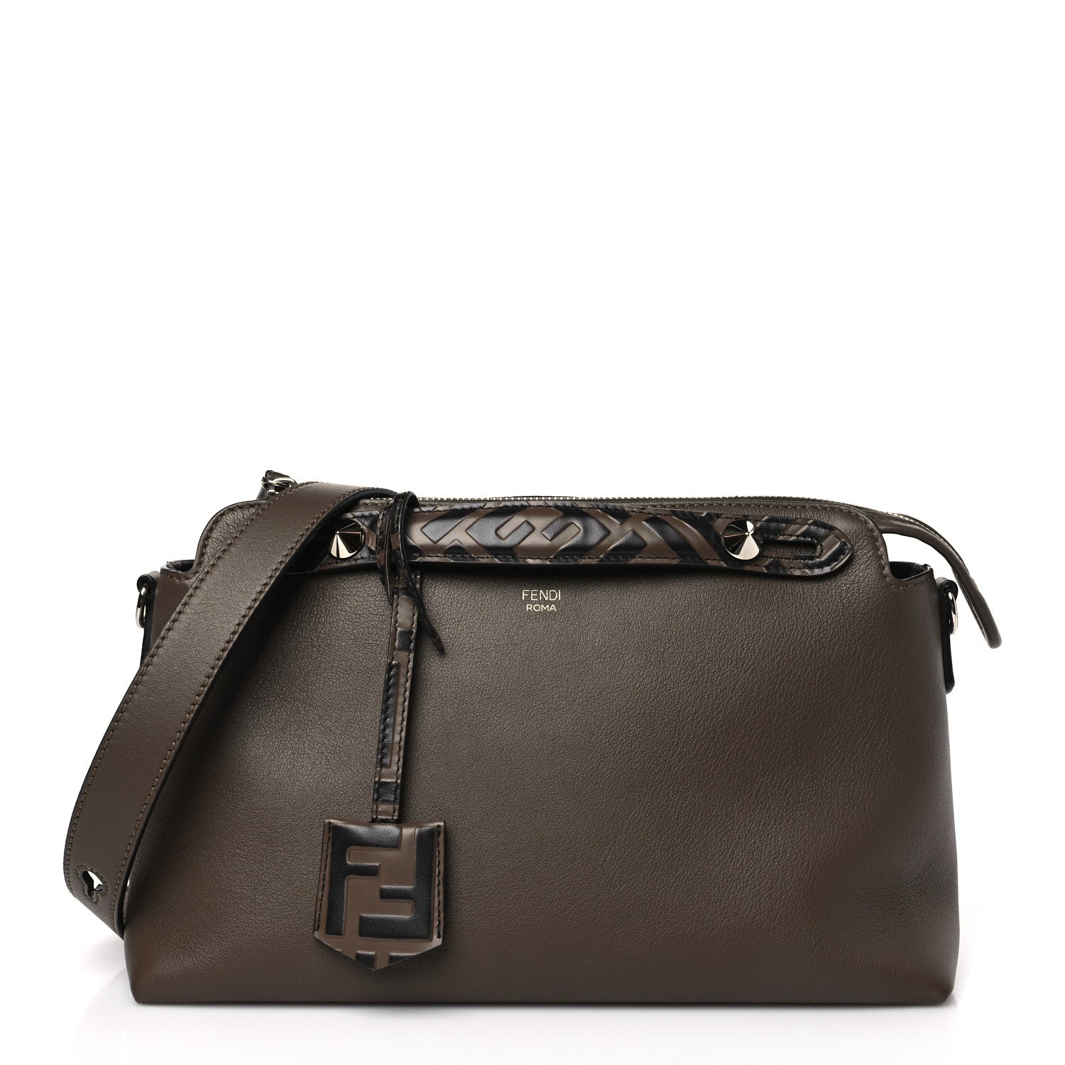 Fendi Vitello Dolce Bi-Color FF 1974 Embossed Medium By The Way Boston Bag Maya Black 1 of 9