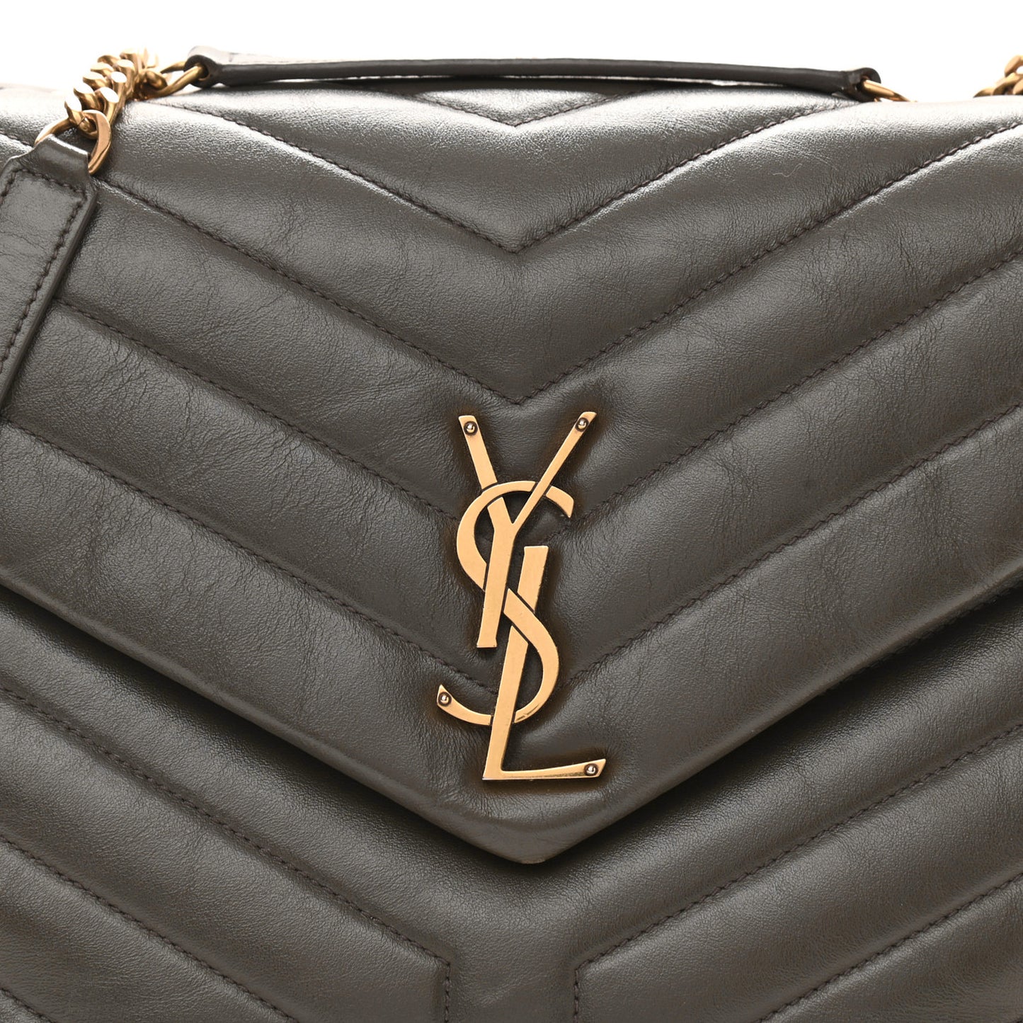 Calfskin Y Quilted Monogram Medium Loulou Chain Satchel Dark Khaki