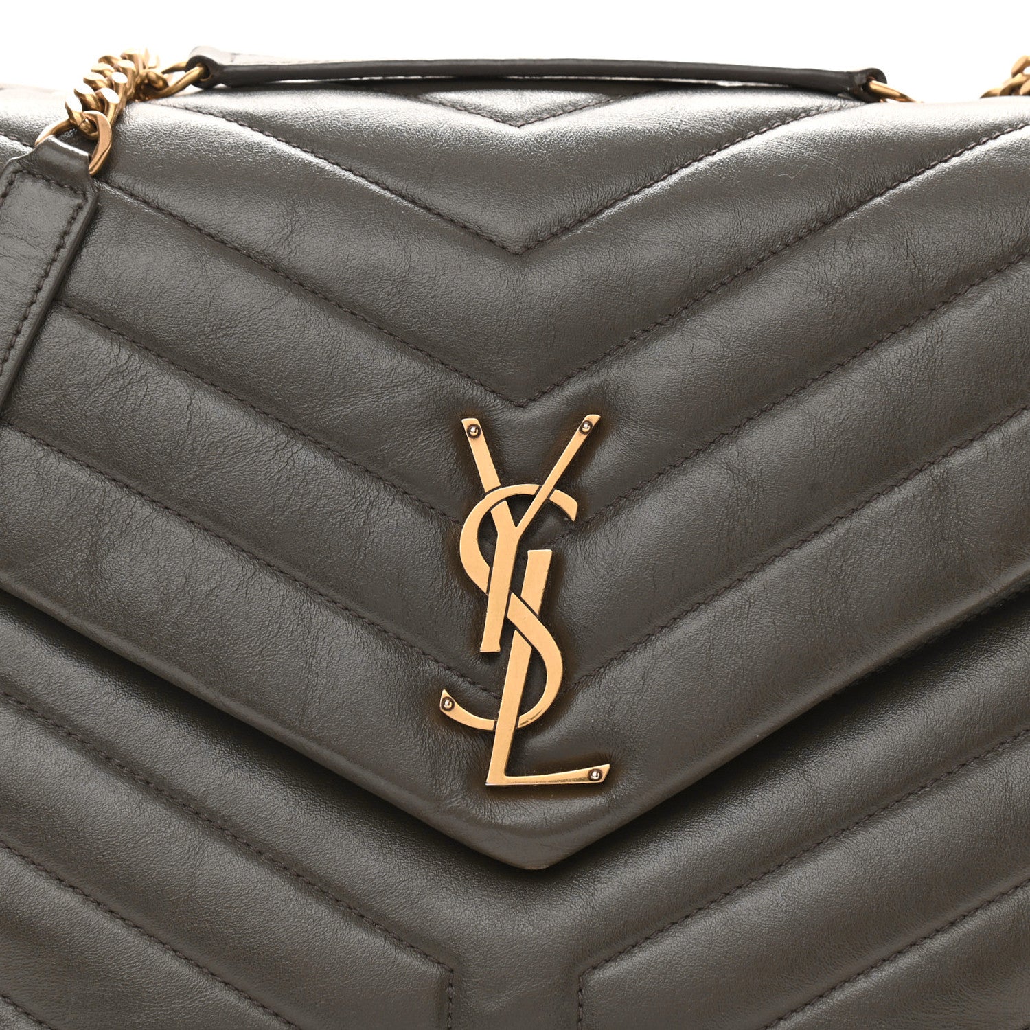 Saint Laurent Calfskin Y Quilted Monogram Medium Loulou Chain Satchel Dark Khaki 9 of 12