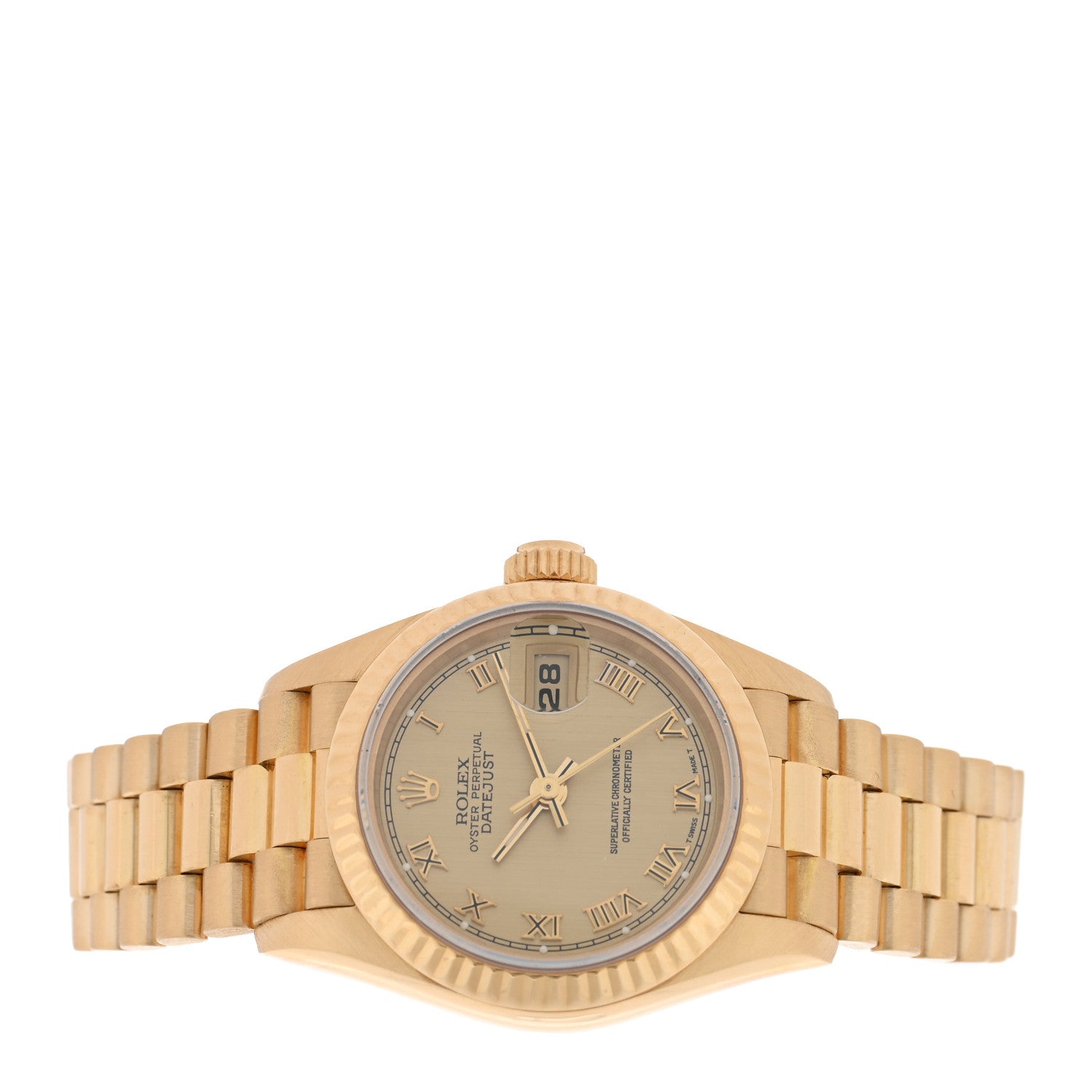 Rolex 18K Yellow Gold 26mm Oyster Perpetual Datejust President Watch Champagne Roman 69178 2 of 5