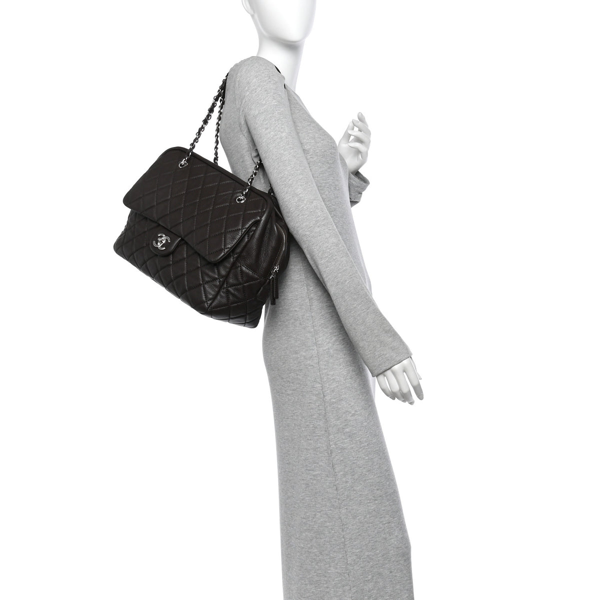 Chanel Lambskin Quilted Travel Flap Tote Dark Brown 2 of 10