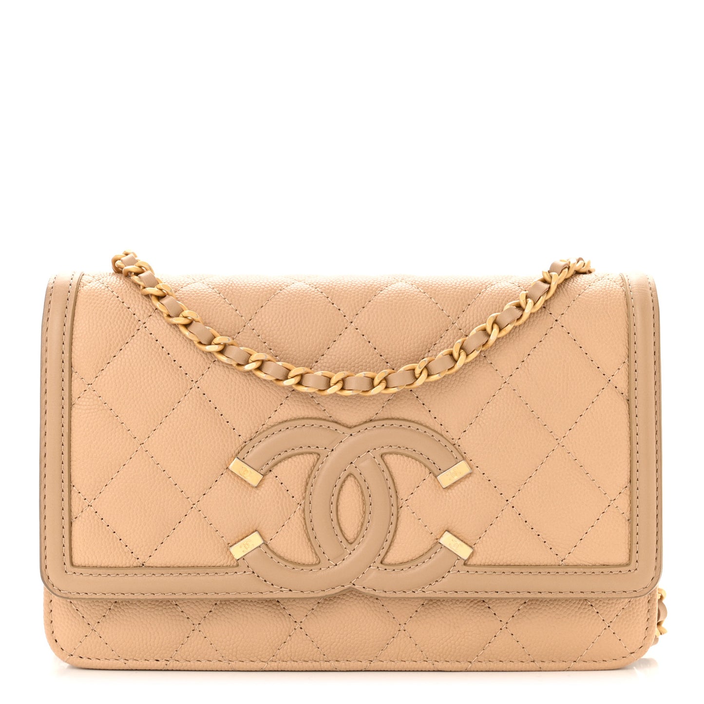 Caviar Quilted CC Filigree Wallet On Chain WOC Beige