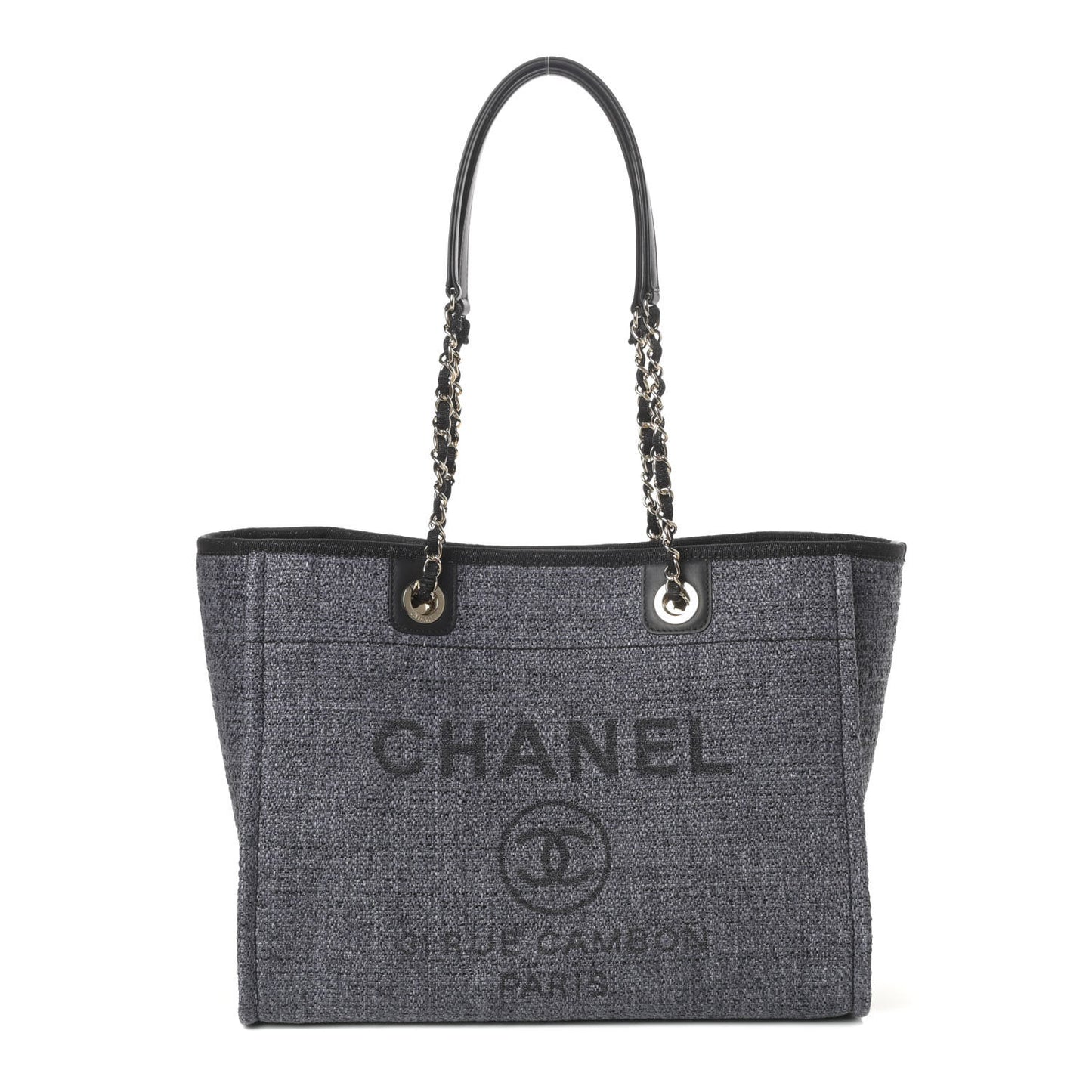 Woven Straw Raffia Small Deauville Tote Charcoal