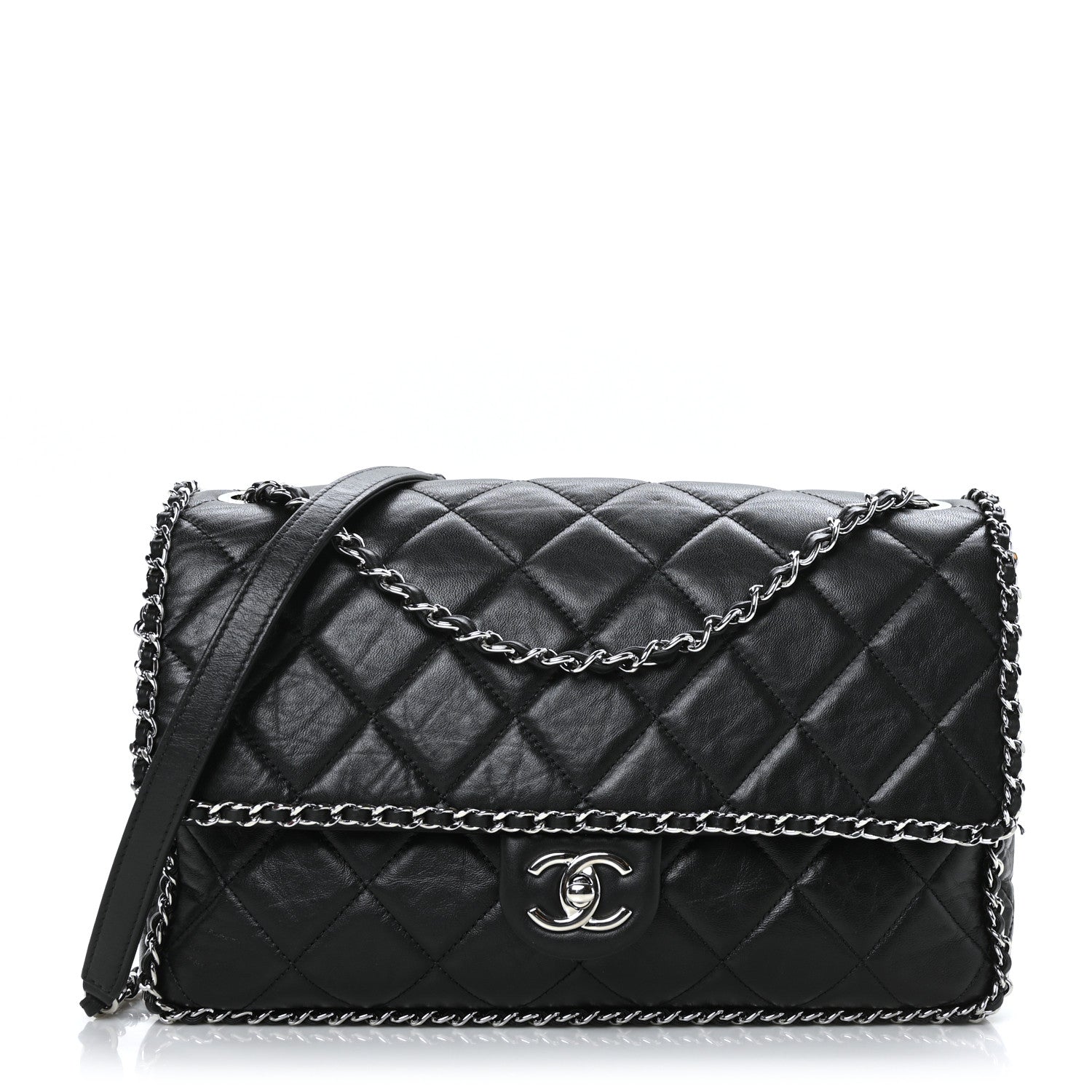Chanel Crumpled Calfskin Quilted Large Chain All Over Flap Bag Black 1 of 9