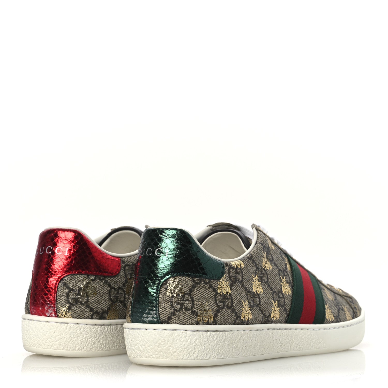 Gucci GG Supreme Monogram Bees Ayers Web Womens Ace Sneakers 38.5 Beige Oro Green Red 5 of 13