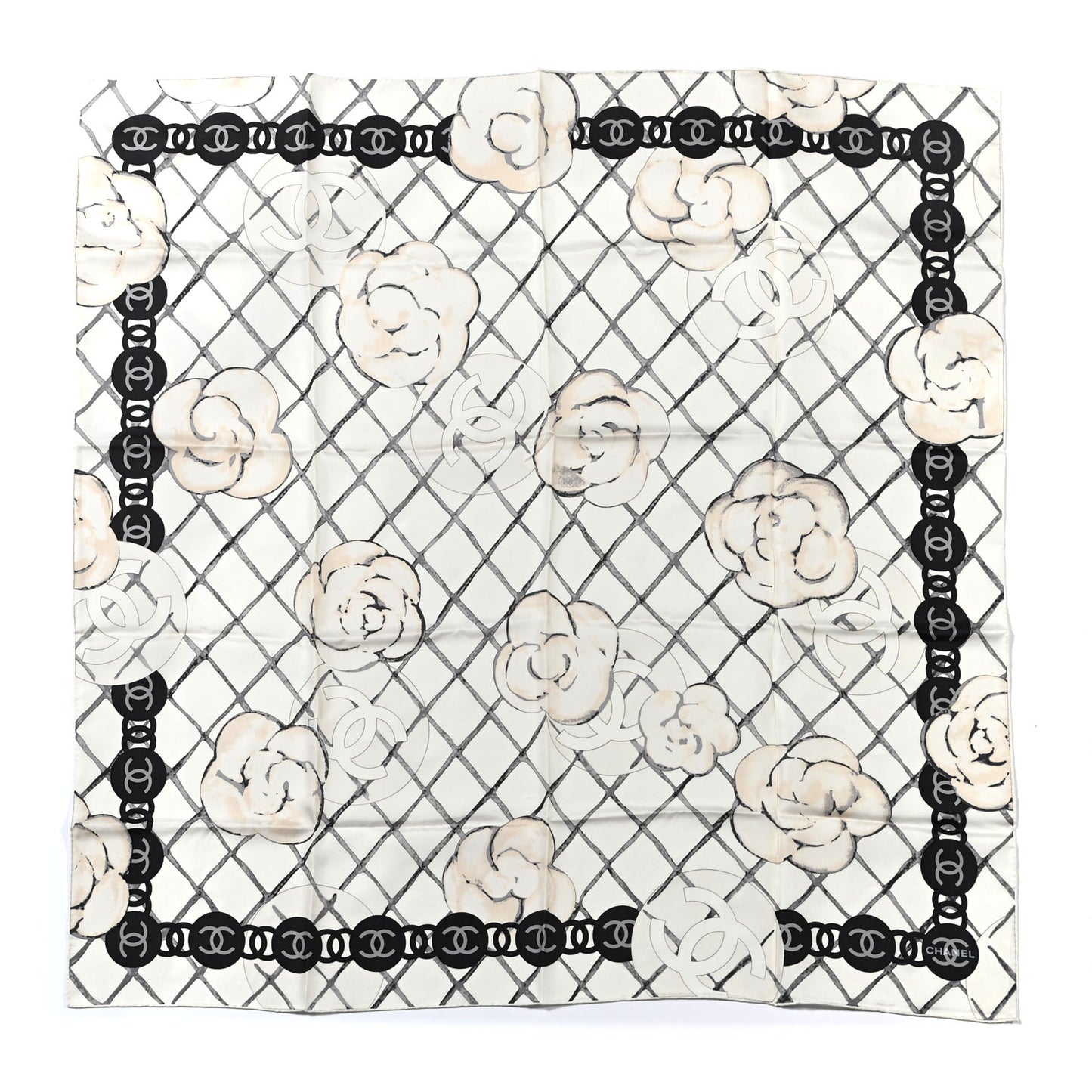 Silk Camellia CC Square Scarf Ivory