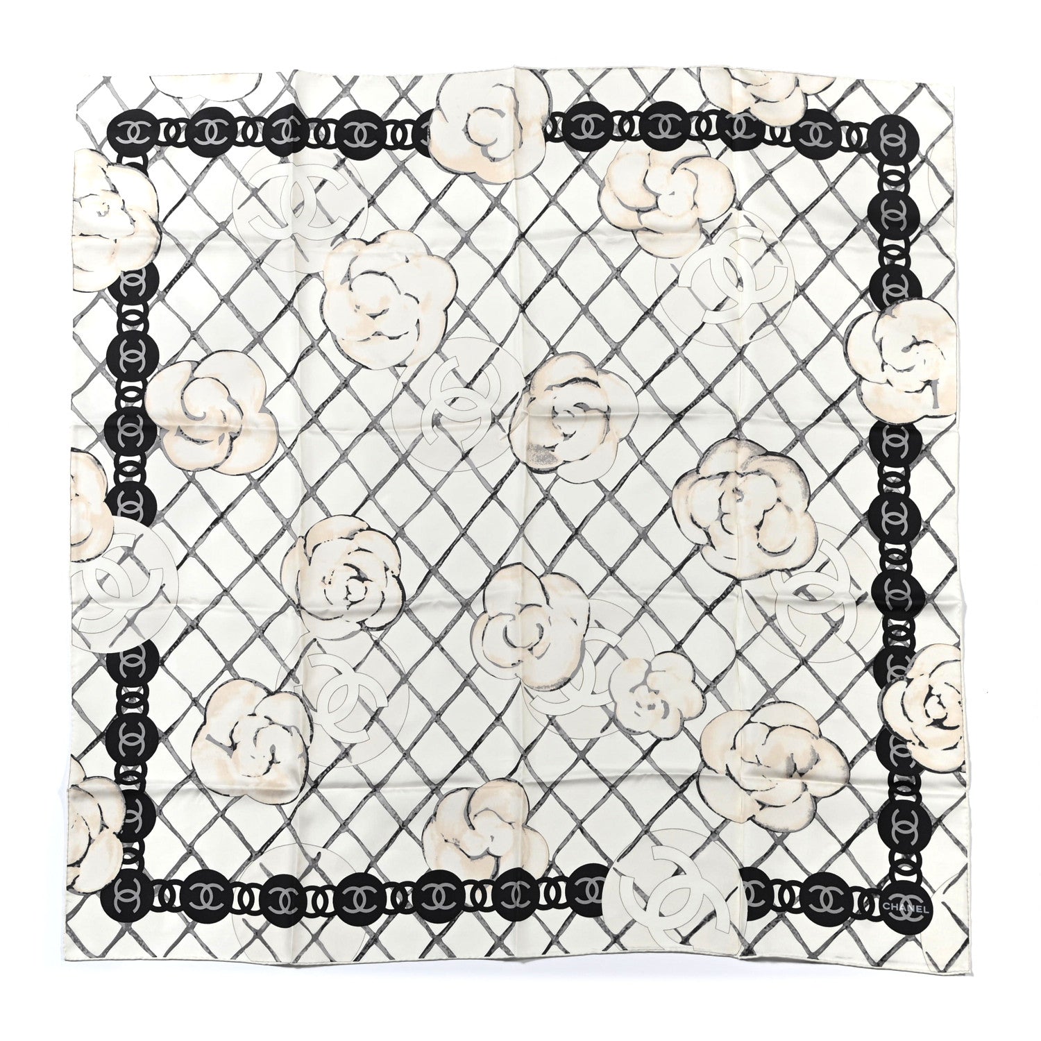 Chanel Silk Camellia CC Square Scarf Ivory 1 of 3