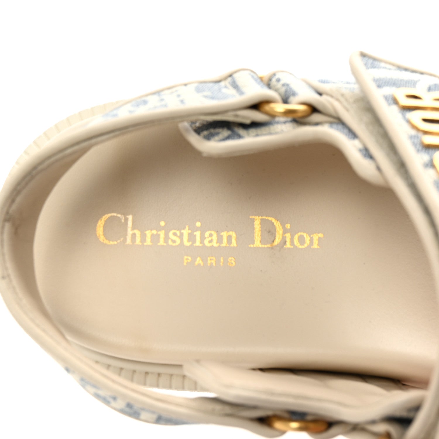 Christian Dior Oblique Raffia Chambray Jacquard Dioract Sandals 37.5 Blue Ecru 8 of 9