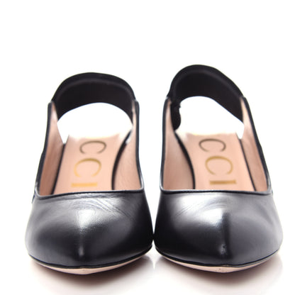 Gucci Malaga Kid Web Mid Heel Slingback Pumps 37 Black 4 of 12