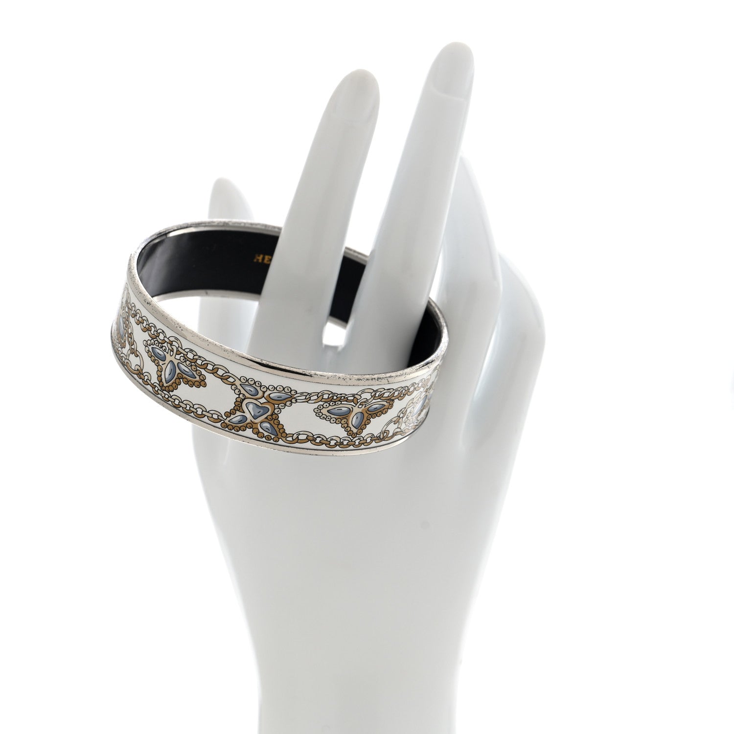 Hermes Enamel Printed Wide Bracelet M White 2 of 4