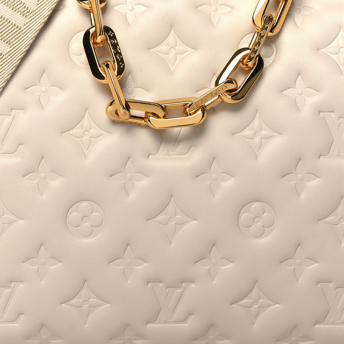Lambskin Embossed Monogram Coussin PM Beige Cream