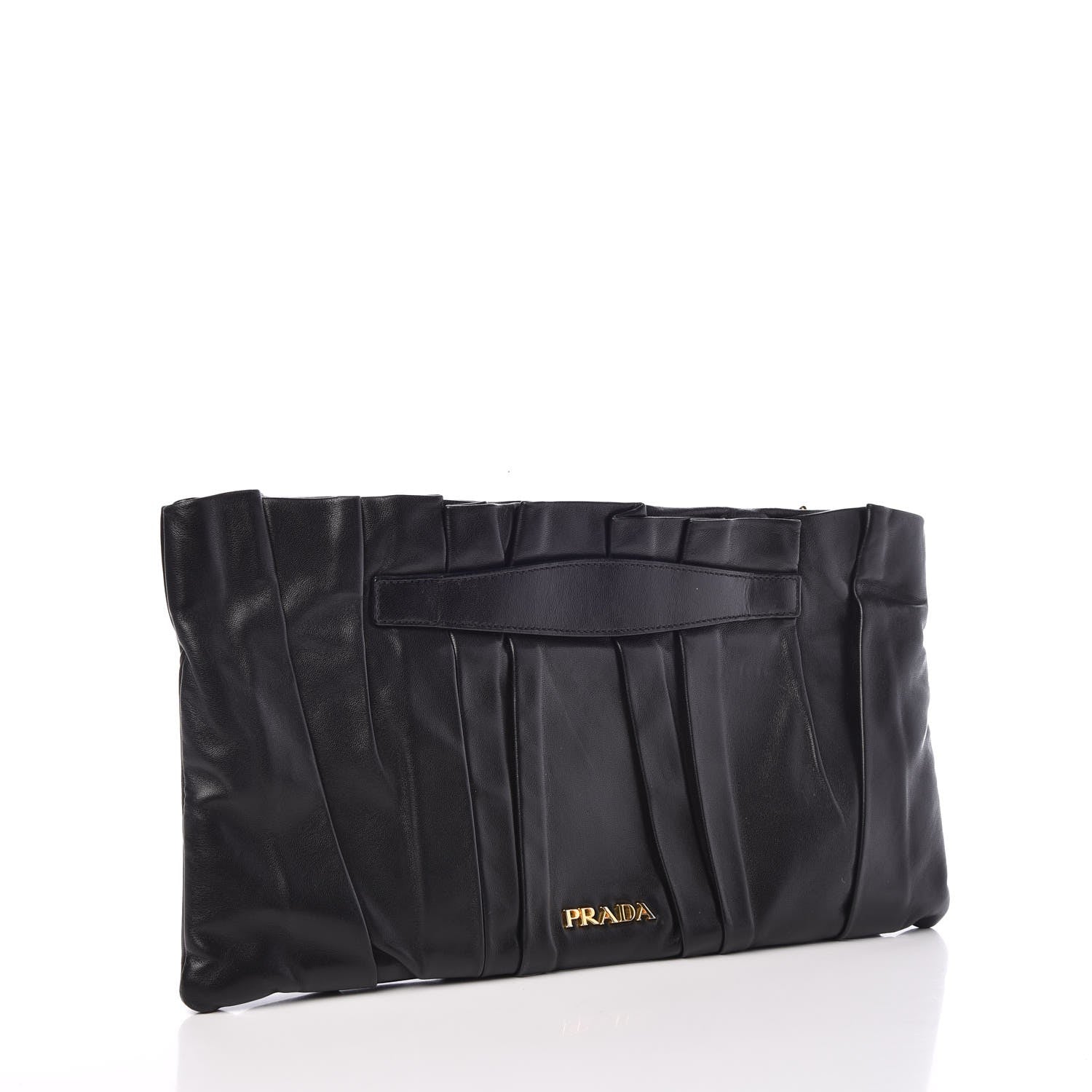 Prada Nappa Pleated Clutch Black 3 of 13