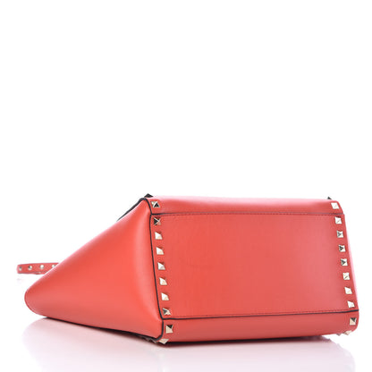 Valentino Garavani Vitello Small Rockstud Double Handle Tote Deep Coral 5 of 11